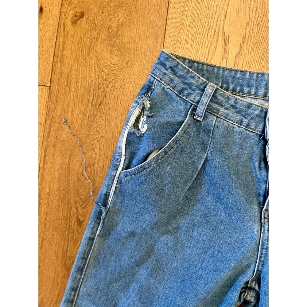 YASUYUAN Men's Blue Wide-Leg Denim Jeans Distressed Fringe Cotton Polyester 30 - Picture 4 of 15